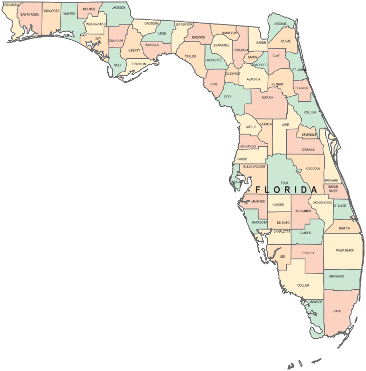 Map of Florida with counties